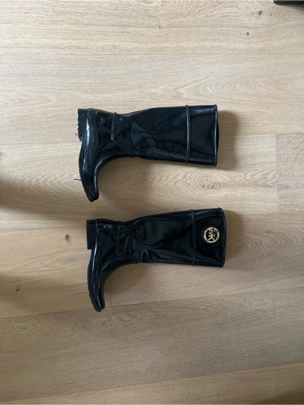 Michael Kors Black Patent Mid-Calf Logo Boots